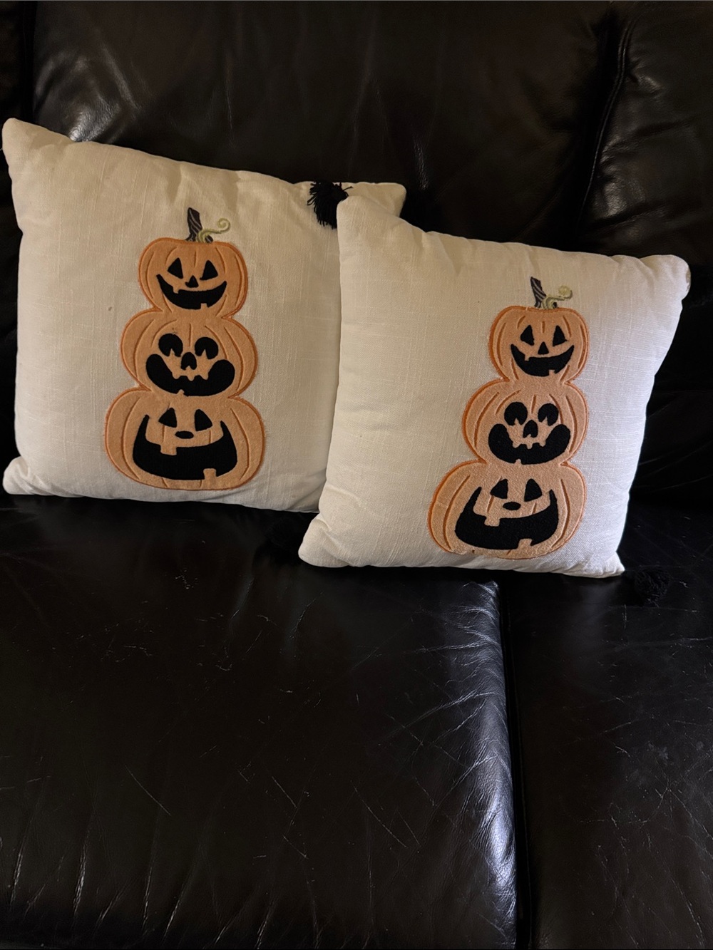 Stacked Pumpkin Embroidered Throw Pillow - White and Orange